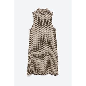 Zara Micro Jacquard Mock Neck A-Line Sleeveless Dress
